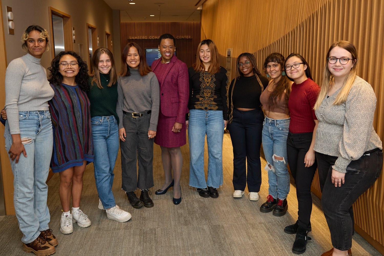 2023 Change-Maker honorees for Outstanding Student Group — the MIT Monologues (MITMo) — with Chancellor Melissa Nobles (center).