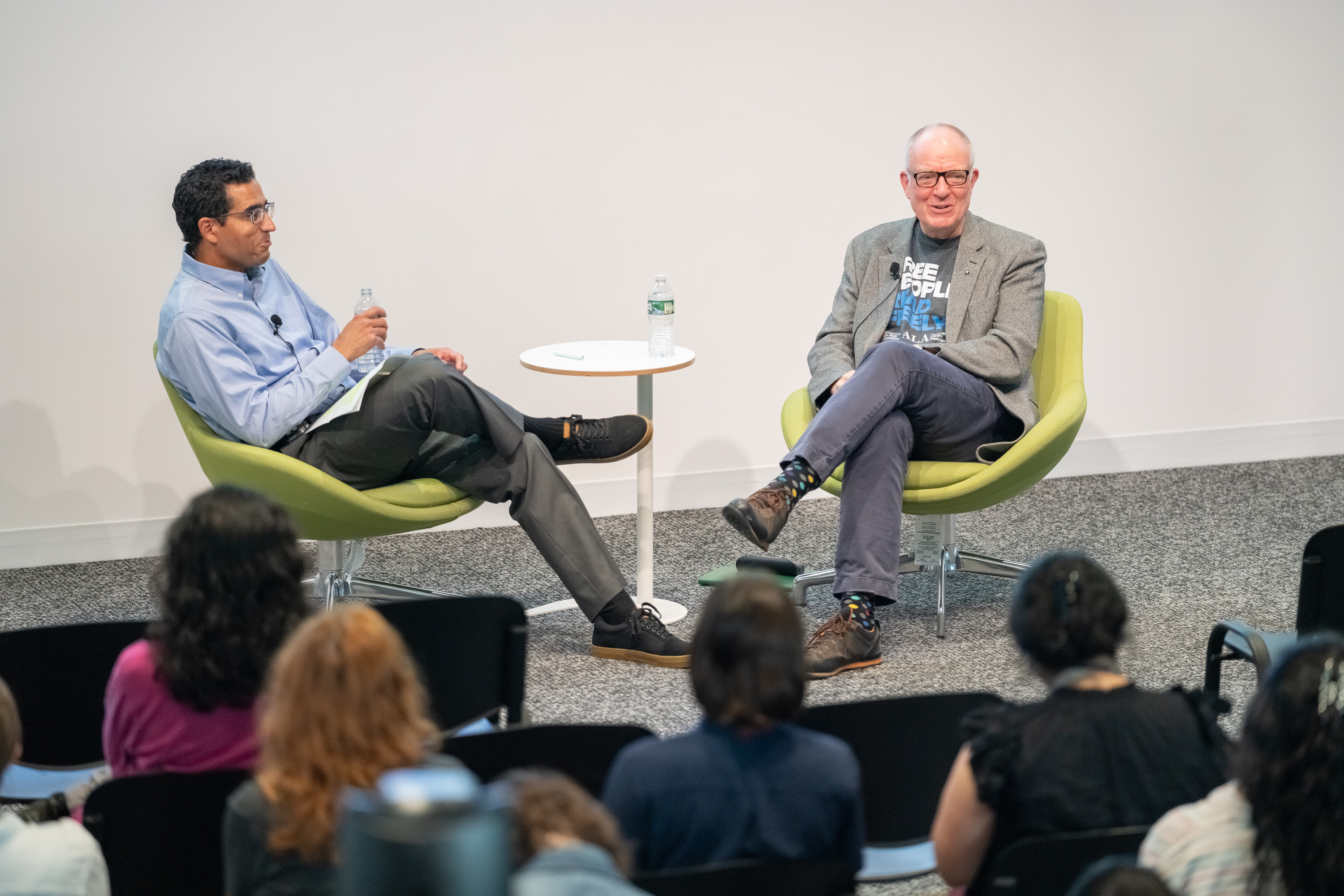 Professor Malick Ghachem (left) led a discussion with Richard Ovenden about the relevance of the research library to contemporary debates over academic freedom and free expression.