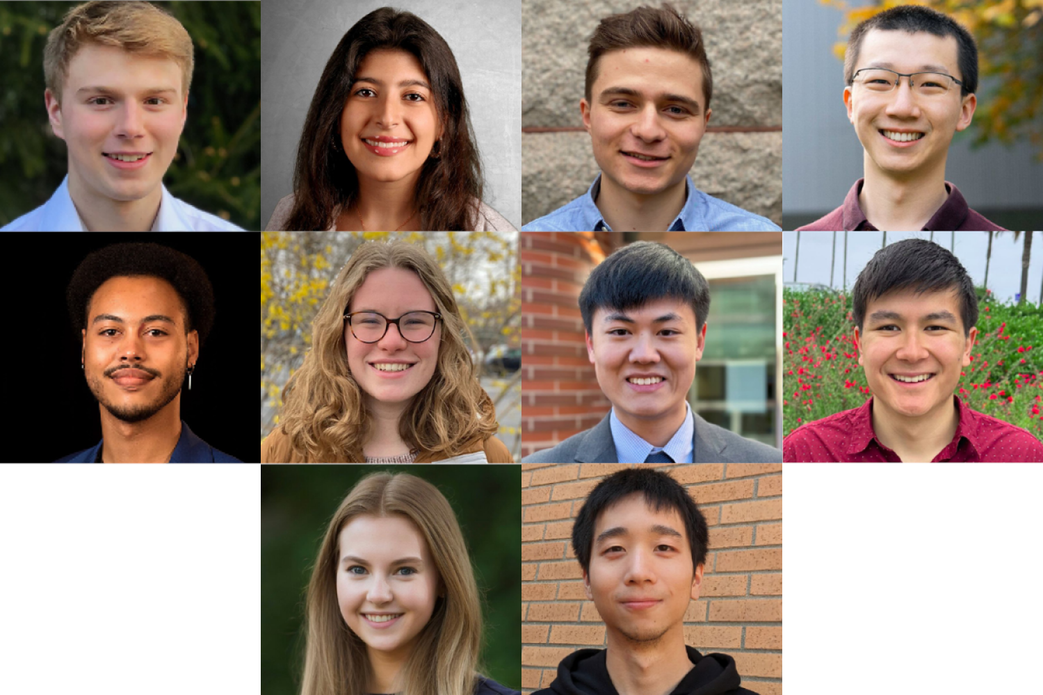 Top row from left to right: Owen Dugan ’24, Kaylie Hausknecht, Elijah Lew-Smith, and Rupert Li ’24. Middle row from left to right: Amani Maina-Kilaas, Zoë Marschner ’23, Zijian (William) Niu, and James Roney. Bottom row: Anna Sappington ’19 (left) and Jason Yang ’22.
