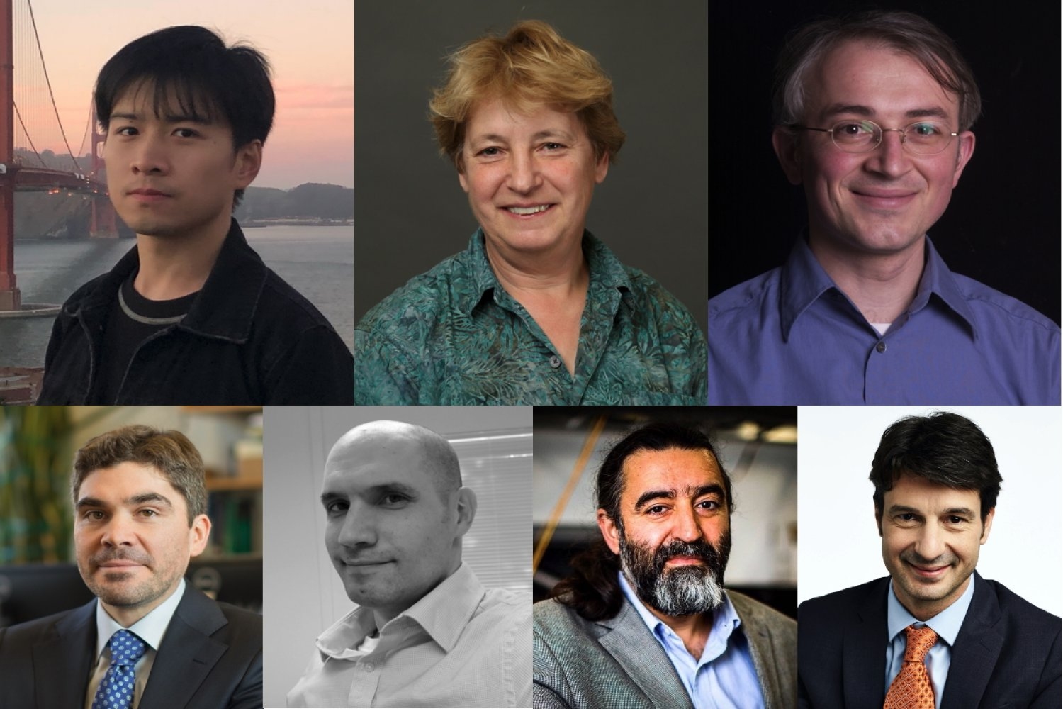 APS awardees (top row, from left to right:) Grad student Jiliang Hu and professors Frances Ross and Vladan Vuletić(Bottom row, from left to right:) APS Fellows Professor Joseph Checkelsky, Lincoln Laboratory’s John Chiaverini, and professors Areg Danagoulian and Ruben Juanes
