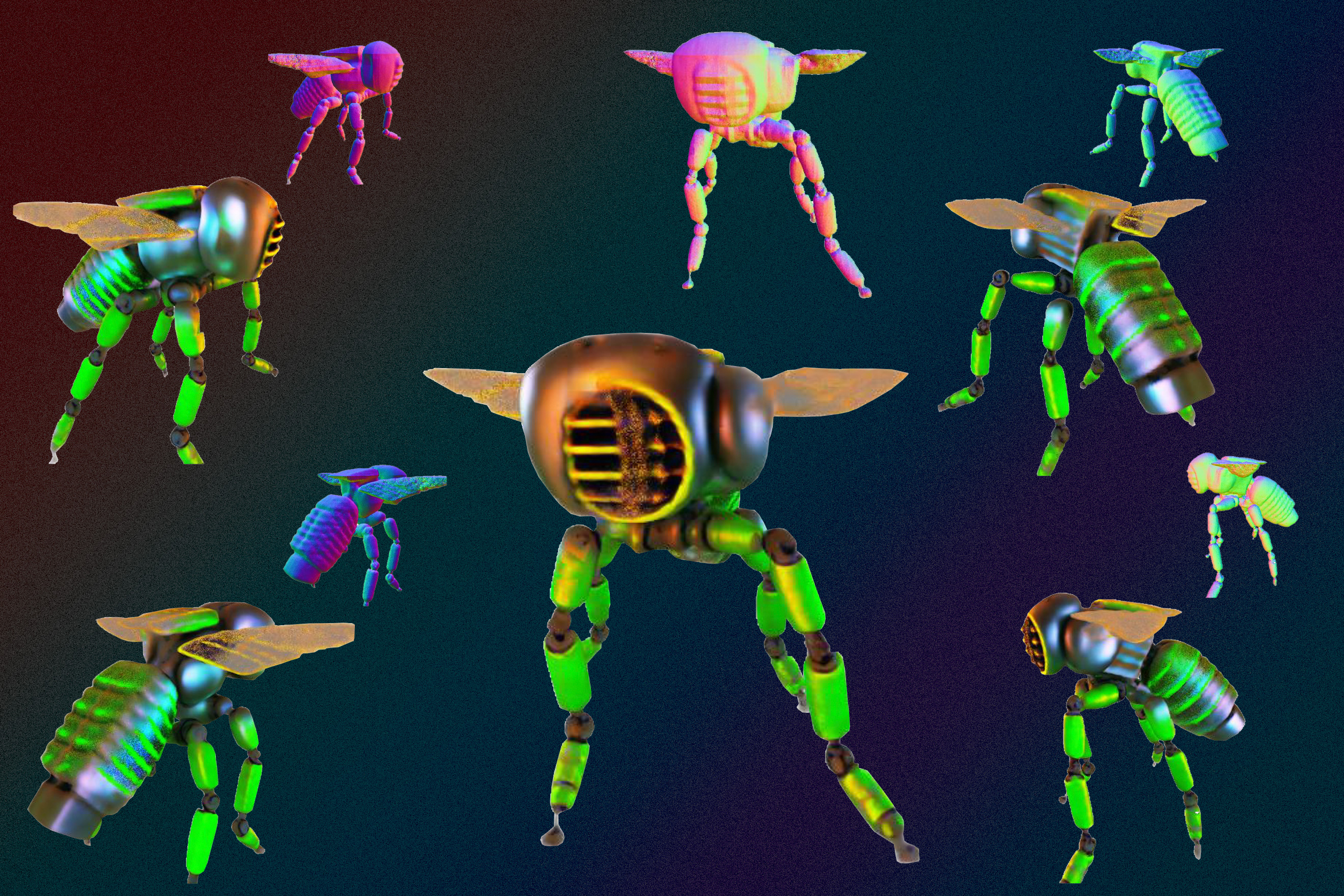 The new technique enables the generation of sharper, more lifelike 3D shapes — like these robotic bees — without the need to retrain or finetune a generative AI model.