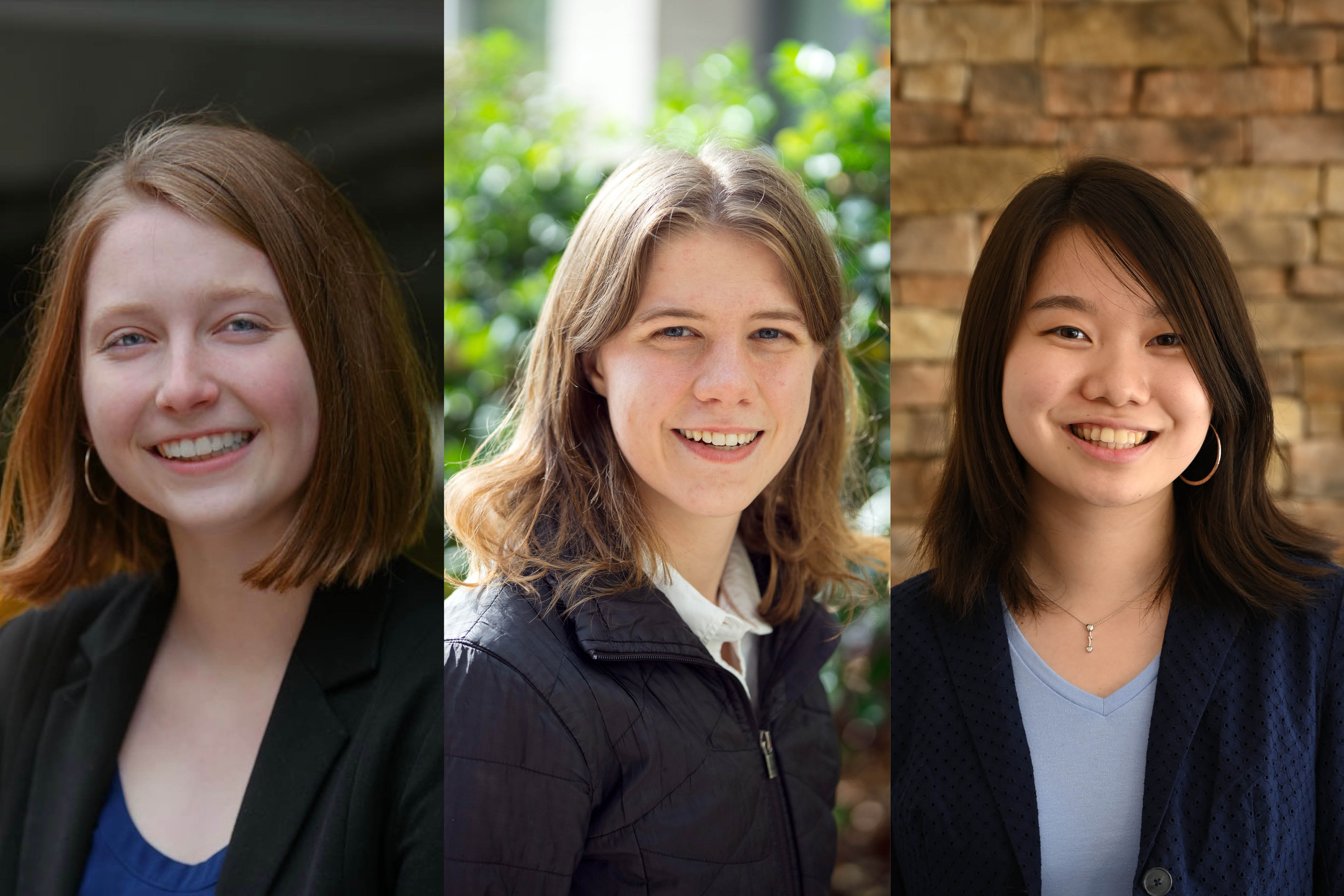 MIT's 2025 Gates Cambridge Scholars: (l-r) Markey Freudenburg-Puricelli, Abbie Schipper ’24, and Rachel Zhang ’21.