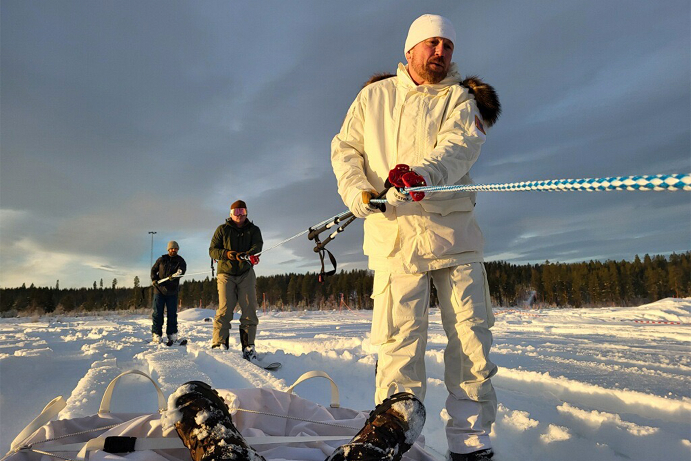 U.S. Army Major Mathew Hefner, commander of the Musk Ox II mission in the Arctic, trains in Norway wearing a fiber computer base layer that provides real-time information on his health and activity.