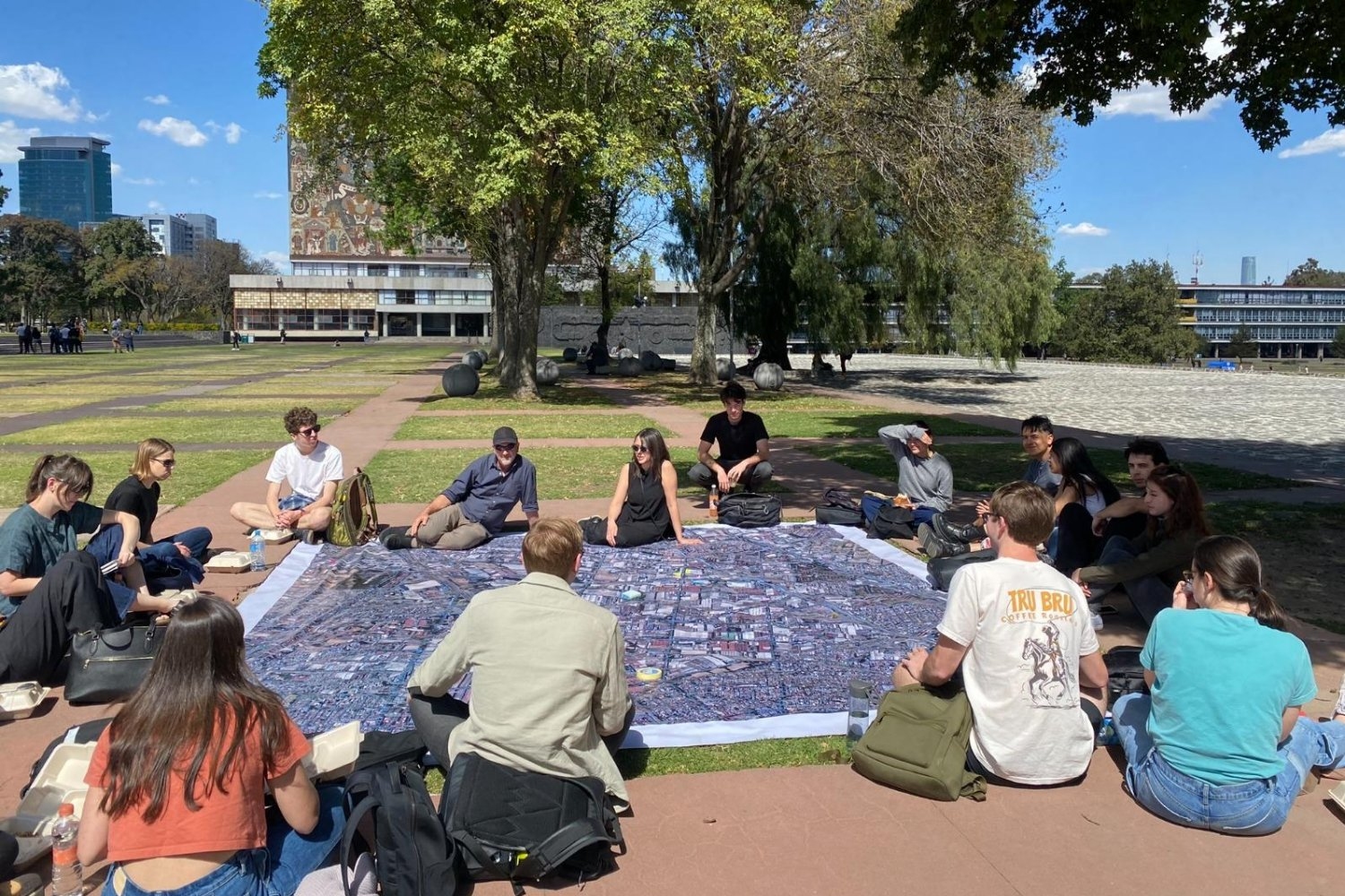 MIT professors Eran Ben-Joseph and Mary Anne Ocampo (back row, center) led a session for the “Industrial Urbanism: Site Planning, Environmental Systems, and Energy Transition” class at the Universidad Nacional Autónoma de México (UNAM) campus in Mexico City. The course was taught in collaboration with UNAM faculty Daniel Daou and Elena Tudela, as well as UNAM students, in 2024. 