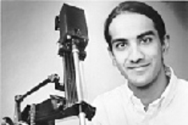 Seattle, WA native Akhil Madhani, 29, winner of the 1998 Lemelson-MIT Student Prize of $30,000 for inventiveness, holds one of his inventions, the Black Falcon, a teleoperated robot for minimally invasive surgery.