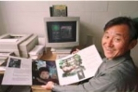 Professor Shigeru Miyagawa shows his new StarFestival CD-ROM and book. The program is based on his experience as a child immigrant from Japan, trying to live in two worlds.