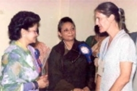 Susan Murcott with Queen Aiswarya of Nepal (left) and Mrs. Ambica Shrestha (center), President of the Federation of Business and Professional Women - Nepal, one of the leading hosts and sponsors of the 2nd International Women and Water conference.