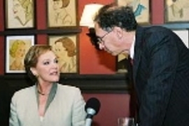 Julie Andrews and Robert Langer confer  during a June 14 press conference at Sardi's in New York City.