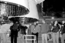 MIT students check out a space shuttle during an IAP visit to the Kennedy Space Center. The class trip was led by Professor Jeffrey A. Hoffman, a former astronaut.