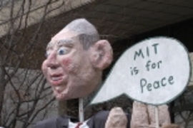 A giant puppet of President Bush took center stage at the MIT rally against the war in Iraq in front of the Student Center on March 20.