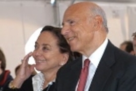 Barbara and Jeffry Picower smile at Friday's groundbreaking for the Picower Center for Learning and Memory at MIT.
