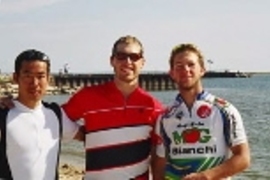 Taku, Greg and Kyle in Ludington, Mich., just before crossing Lake Michigan.