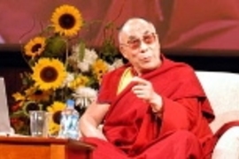 His Holiness the Dalai Lama, above, at the MIT conference "Investigating the Mind: Exchanges Between Buddhism and the Biobehavioral Sciences on How the Mind Works."