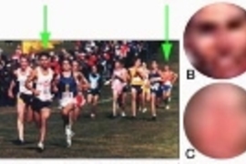 Objects can be defined both by intrinsic and contextual cues. In image A, some of the runner's faces have enough intrinsic information to permit their classification as faces based on local image structure (image B), while others almost entirely lack such intrinsic cues (image C) and rely on contextual information. Many real-world viewing situations (such as observing objects at a distance, throug...