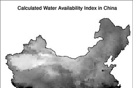 Map shows the spatial variability in China of one key input to farming: water. Water is generally abundant in the south and scarce in the north and west.