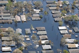 Aerial photo of flooding in New Orleans following Hurricane Katrina in 2005.