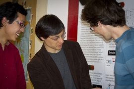 Assistant physics professor Jeff Gore, center, and undergraduates Longzhi Tan, left, and Stephen Serene worked out a computational model to predict how likely it is that genetic adaptations can reverse themselves.
