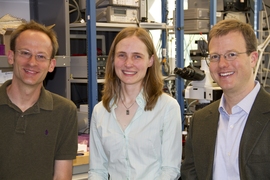 From left to right, William Grover, Andrea Kristine Bryan and Scott Manalis in their lab. The team developed a way to measure the density of a single cell.