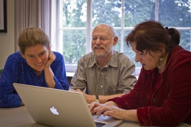 From left, Susan Ruff, Haynes Miller and Violeta Ivanova test drive the ECS, a new tool developed in MIT's math department to promote collaboration among teachers.