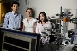 From left to right, Principal Research Scientist Ming Dao, Research Scientist Monica Diez-Silva and graduate student Sha Huang.