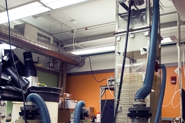 This 12-foot-high system in a lab at MIT has demonstrated the principles of the new humidification-dehumidification system.