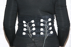 Vibrotactile displays mounted around the waist and back are used to study how people use vibrotactile cues to navigate in unfamiliar environments.