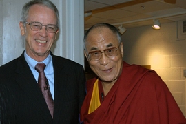 Charles M. Vest with the Dalai Lama during a September 2003 visit.