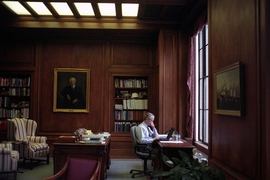Charles M. Vest at work in the president's office at MIT.