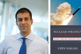 Vipin Narang and the cover of his new book, “Nuclear Strategy in the Modern Era" 