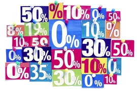 Colorful collage of many numbers with percent signs