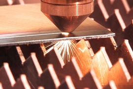 A TeraDiode laser cuts through one-sixteenth inch thick stainless steel