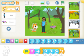 As children create stories with ScratchJr, they use math and language in a motivating context, supporting the development of early numeracy and literacy.
