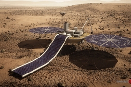 An artist's rendering of a Mars Lander, which will transport the first settlers to the Martian surface.