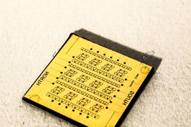 Shown here is a square-centimeter chip containing the nTron adder, which performed the first computation using the researchers' new superconducting circuit.