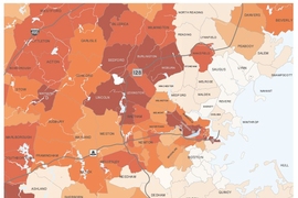 A map of estimated entrepreneurial quality by ZIP code in the Boston metro area. Cambridge's Kendall Square (02142), adjoining MIT, registers the highest level of quality, followed by the area associated with Harvard Business School (02163). Other notable areas of entrepreneurial quality include the Boston Innovation District (02210), the Route 128 corridor surrounding Lincoln Laboratories, and th...