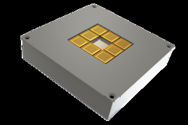 Accion's first product, MAX-1 (shown here), is a module comprising eight chips — each about 1 square centimeter, and 2 millimeters thick — that can be applied anywhere on a CubeSat to help it maneuver and compensate for atmospheric drag.