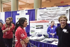 The Energy Conference concluded with a showcase at MIT’s Walker Memorial, where a variety of energy companies and startups displayed their products.