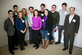 Fiona Murray (center) and Vladimir Bulović (far right) with the student speakers. 