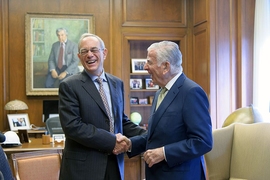 Norman B. Leventhal (right) with MIT President L. Rafael Reif