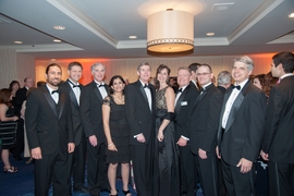 The MIT Lincoln Laboratory LLCD team members include (from left to right) Jan Kansky, Dennis Burianek, Don Boroson, Farzana Khatri, and Daniel Murphy; and Bryan Robinson (second from right) and Lincoln Laboratory Director Eric Evans (far right). Third from right is LLCD mission manager Donald Cornwell, with his wife, Camilla.