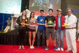 The winners in the competition (from left): First place, Ali Edwards; second, Yamile Pariete; third, Amado Antonini; fourth, Brian Yue, with class co-instructors Kim and Winter.