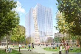 A rendering of the proposed Site 5, which will include the MIT Museum, research and development facilities, and retail stores. 