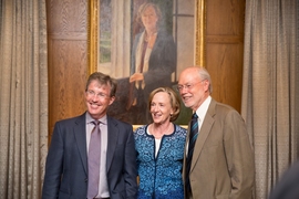 (From left) Professor Tyler Jacks, Hockfield, and Institute Professor Phillip Sharp