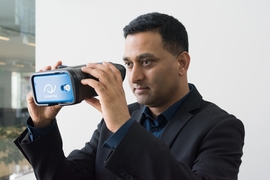 Ramesh Raskar holding the Netra device