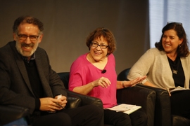 Panelists for "Bringing the Benefits of Collaborative In-Person Learning to Digital Learning Programs": (left to right) Mitchel Resnick, director of Lifelong Kindergarten at the MIT Media Lab; Janet Kolodner, chief learning scientist at The Concord Consortium; and Karen Wilkinson, director of Tinkering Studio at the Exploratorium