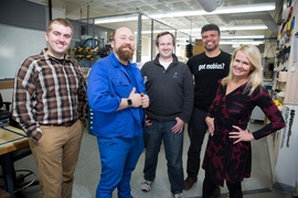 (From left) Randall Briggs, Ike Feitler, Jonathan Hunt, Martin Culpepper, and Saana McDaniel, creators of the Mobius app that helps students get access to workshops on campus.
