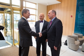 (Left to right): Andrus Ansip, Danny Weitzner, director of the Computer Science and Artificial Intelligence Lab, and Provost Marty Schmidt