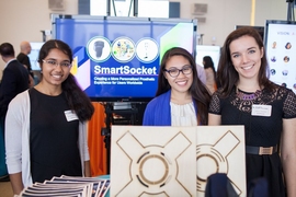 Team members of SmartSocket (from left): Krithika Swaminathan, Trang Luu, and Katelyn Sweeney. SmartSocket, which won a prize for $7,500, creates prosthetic limbs from locally sourced materials to make them more affordable and comfortable for people in developing countries.