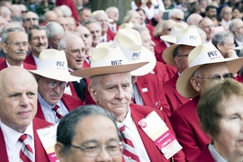 Alumni from the Class of 1966 wore the traditional red blazers that mark the 50th anniversary of an MIT graduation.