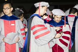 MIT doctoral students in Commencement regalia